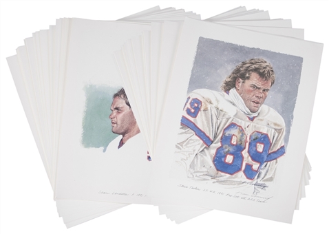 Lot of (55) 1991 Pro Set AFC & NFC Prints By Artist Merv Corning From Dick Enberg Collection (Letter of Provenance)